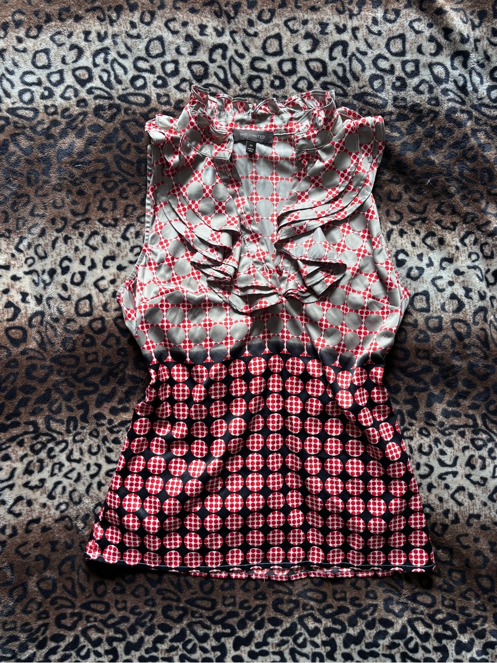 The Limited Red and Cream Ruffle-Neck Sleeveless Top